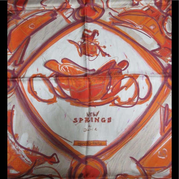 Hermes New Springs Scarf with signature orange box NWOT - Picture 2 of 3